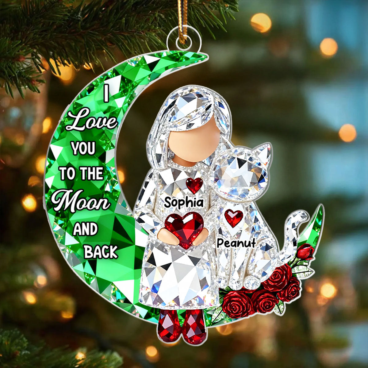 I Love You to the Moon and Back 3D Crystal Effect - Personalized Acrylic Ornament - Sentimental Gift for Cat Moms