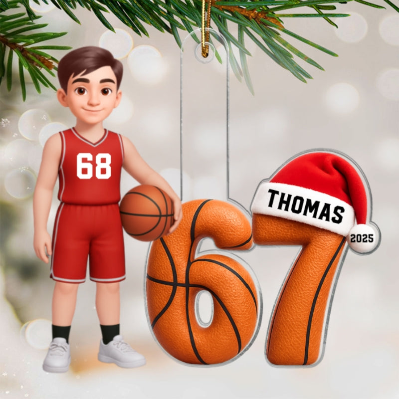 3D Effect 67 Six Seven Custom Sport 2025 Slang Christmas - Personalized Acrylic Ornament - Funny Christmas Gift For Teen, Grandkid, Gen Alpha