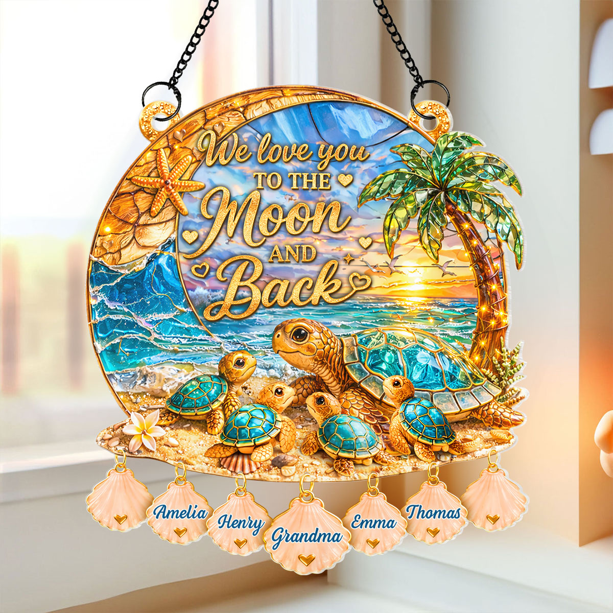 We Love You to the Moon and Back Turtle Grandma Mom - Personalized Suncatcher - Mother's Day Gift for Grandma, Mom, Wife
