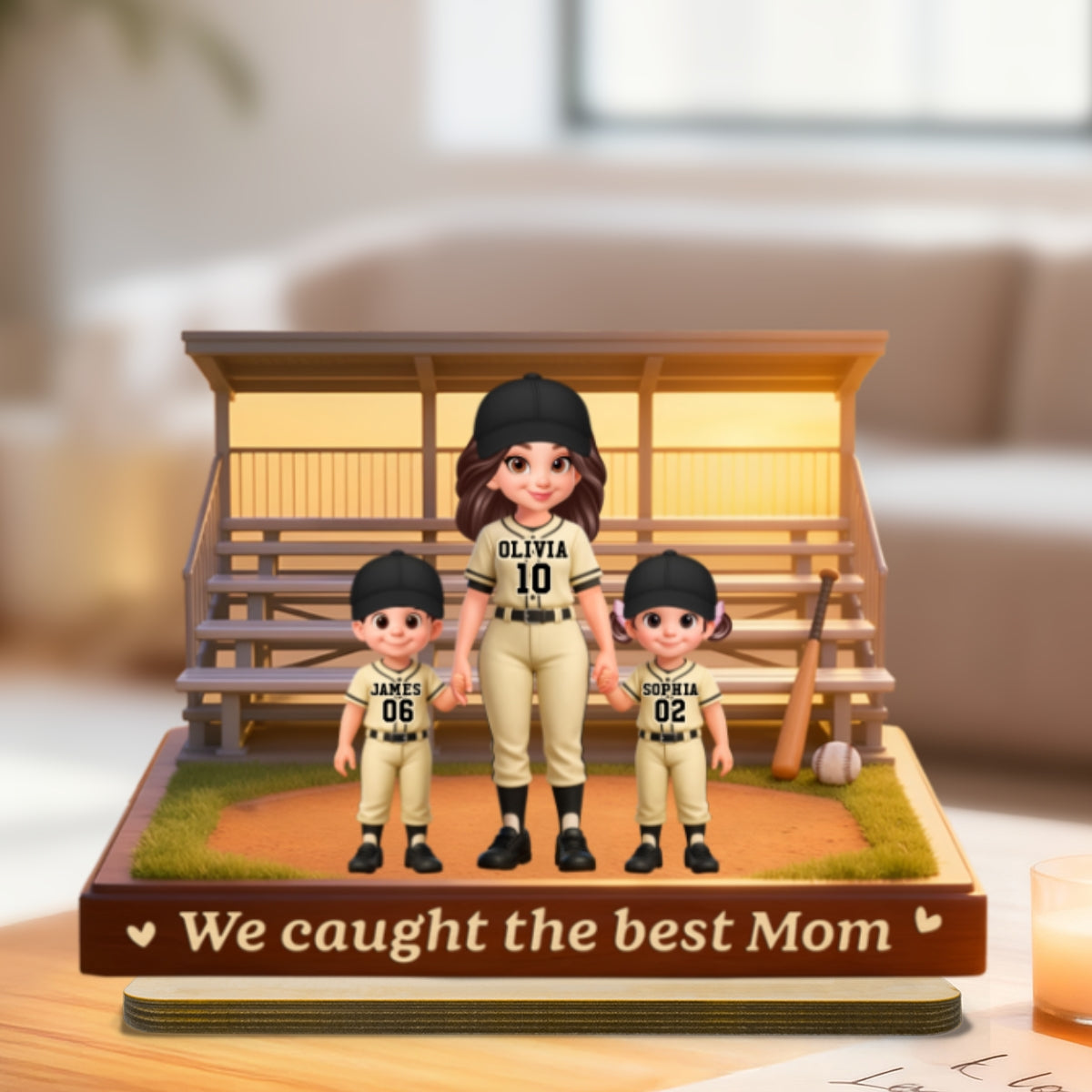 From The Baseball Bleachers With Love We Caught The Best Mom - Personalized 2-Layered Wooden Plaque - Mother's Day Gift For Baseball Mom