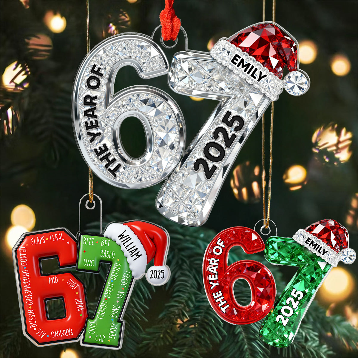 3D Shining Effect 67 Six Seven 2025 Slang Christmas - Personalized Acrylic Ornament - Funny Christmas Gift For Teen, Grandkid, Gen Alpha
