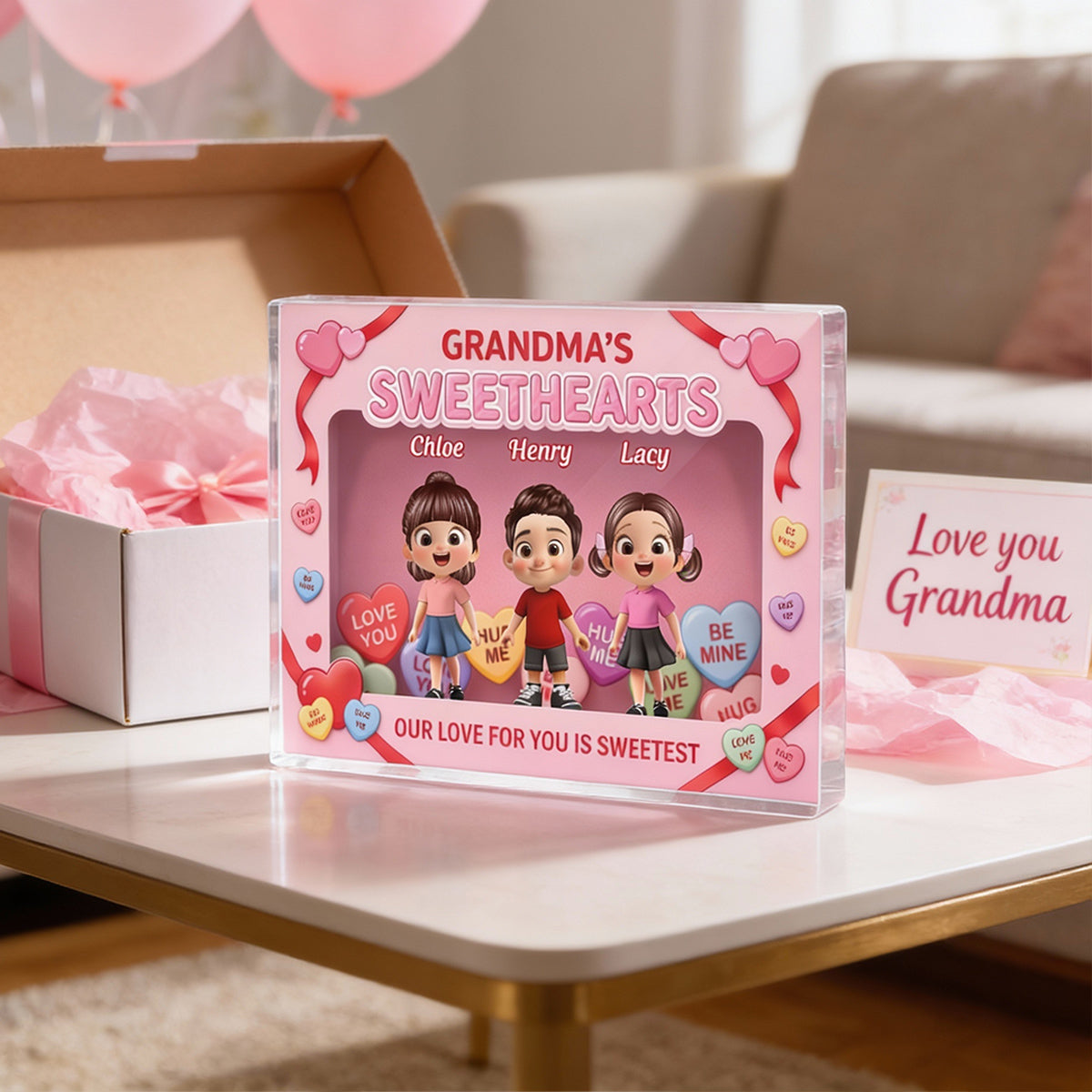 Grandma's Sweethearts Grandkids Toy Box Style 2D Flat - Personalized Acrylic Block Plaque