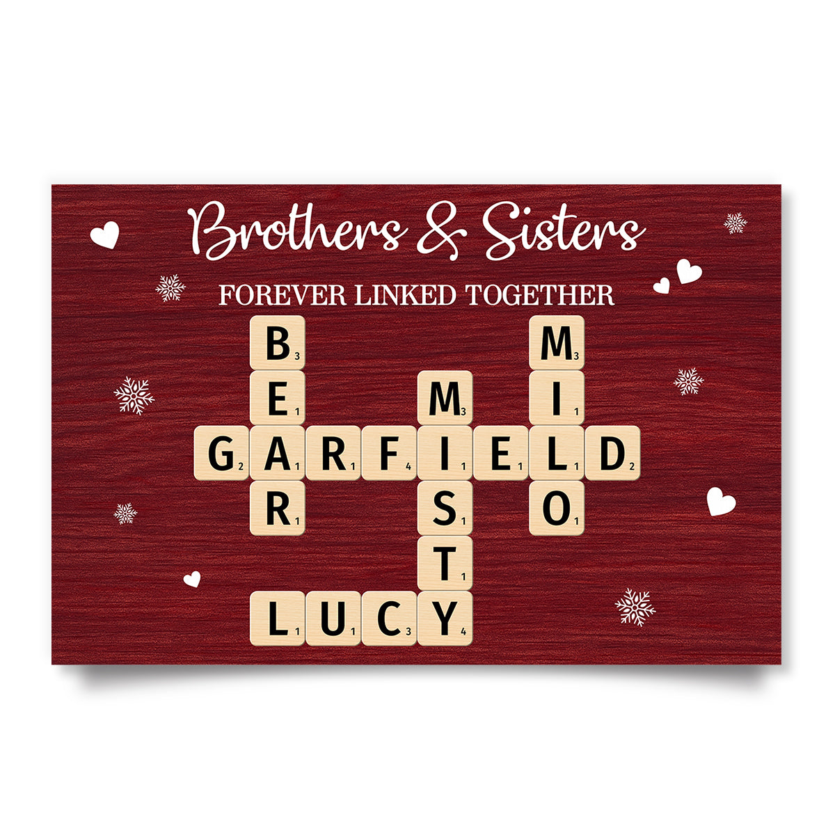 Christmas Festive Brothers & Sisters Forever Linked Together Crossword Puzzle Art - Personalized Poster - Gift For Brothers, Sisters, Siblings, Family