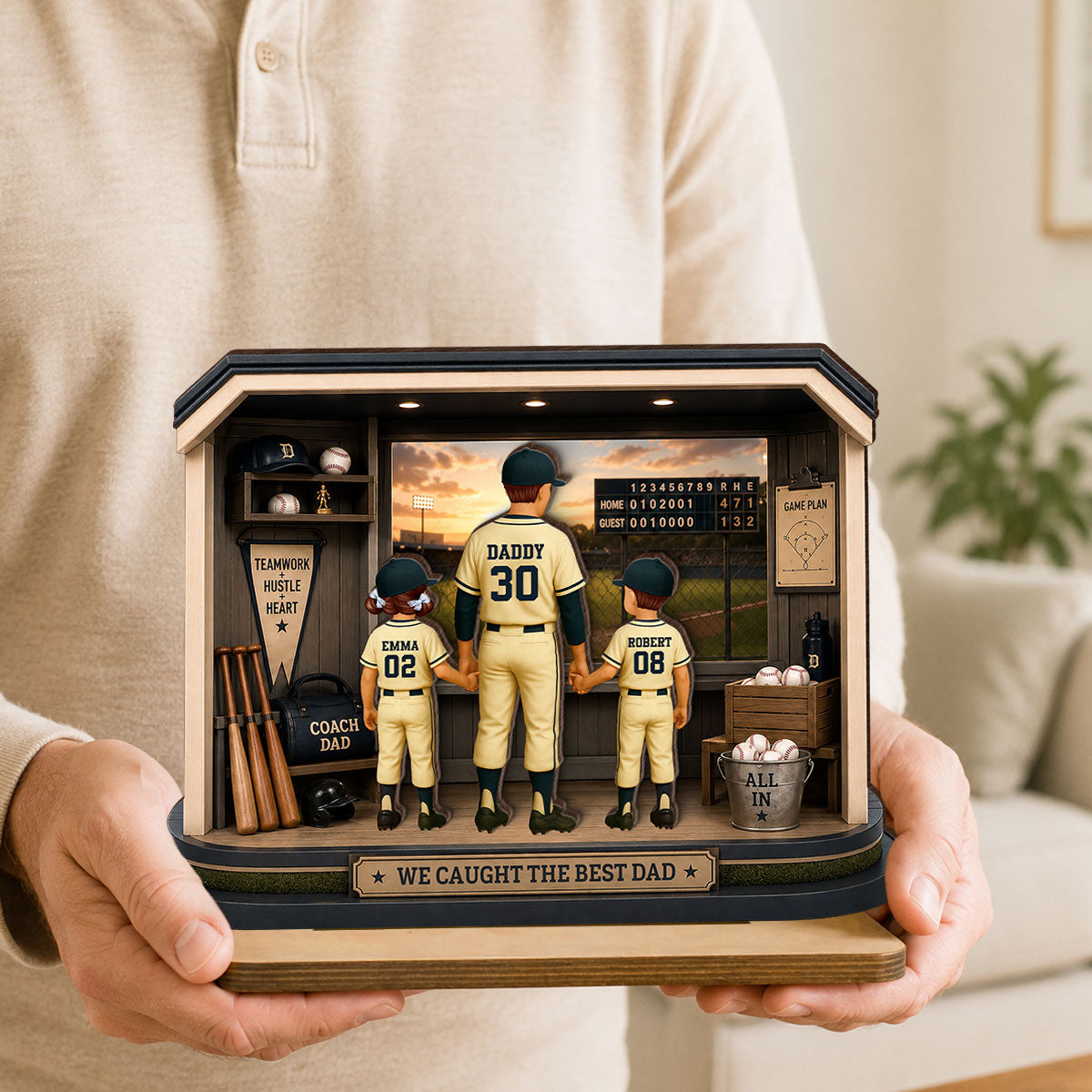 Home Run Baseball Dad & Kids - Personalized 2-Layered Wooden Plaque -  Gift For Dad, Husband