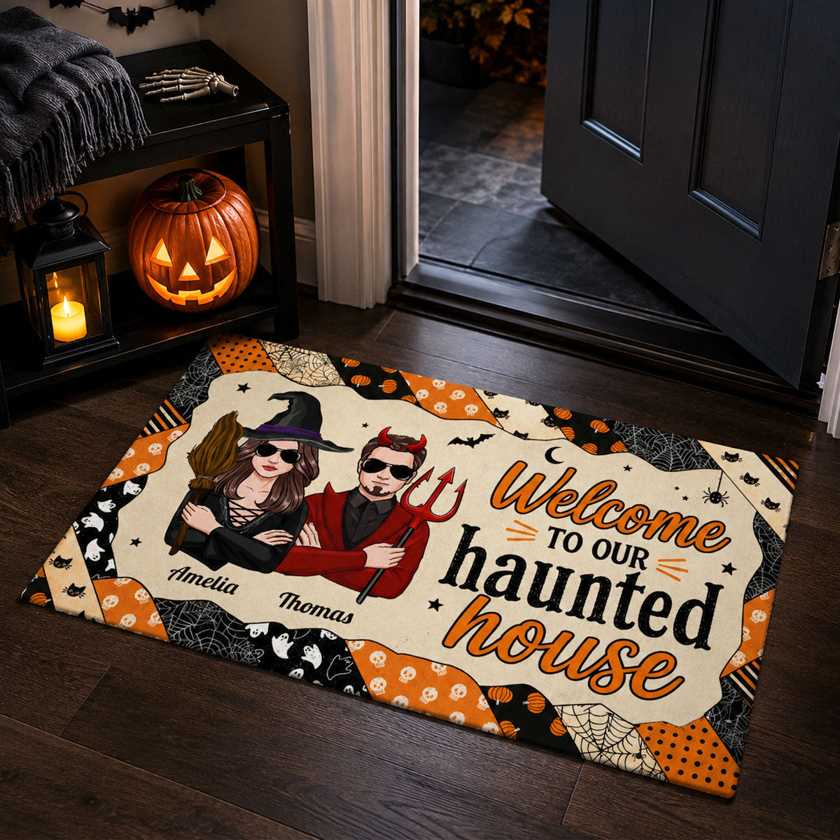 Welcome to Our Haunted House - Personalized Doormat - Halloween Decor for Couples