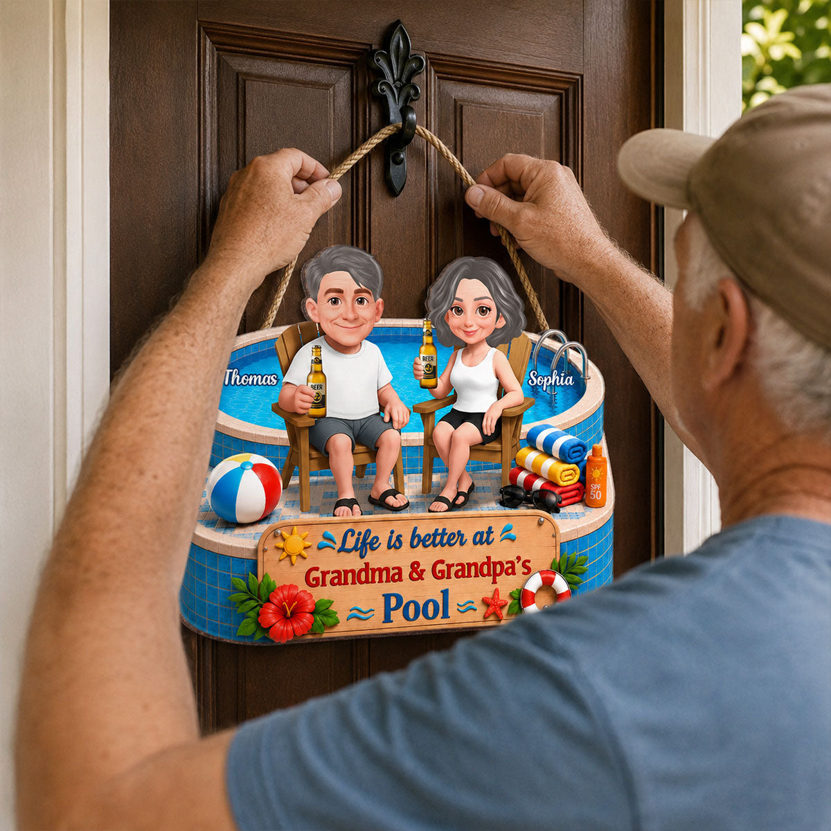 Life Is Better At Grandma Grandpa Pool 2D Flat - Personalized Wood Sign