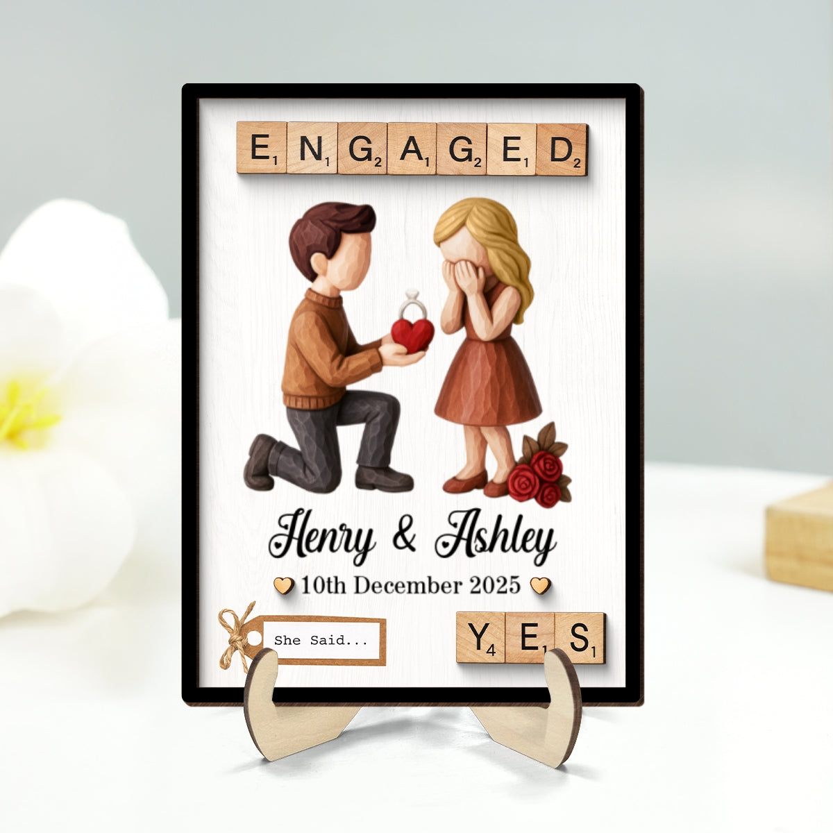 Couple Engagement Proposal - Personalized 2-Layered Wooden Plaque - Heartfelt Gift for Her, for Him