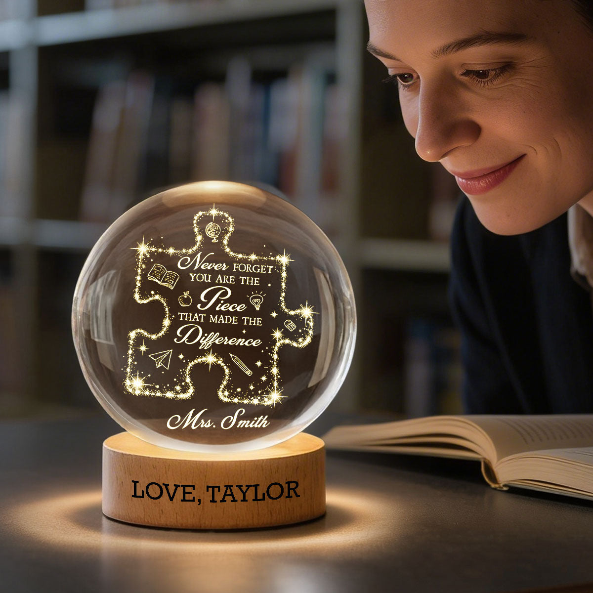 Never Forget The Difference You Make - Personalized Crystal Ball LED Night Light - Thank You Gift for Teacher, Teacher Appreciation Week Gift