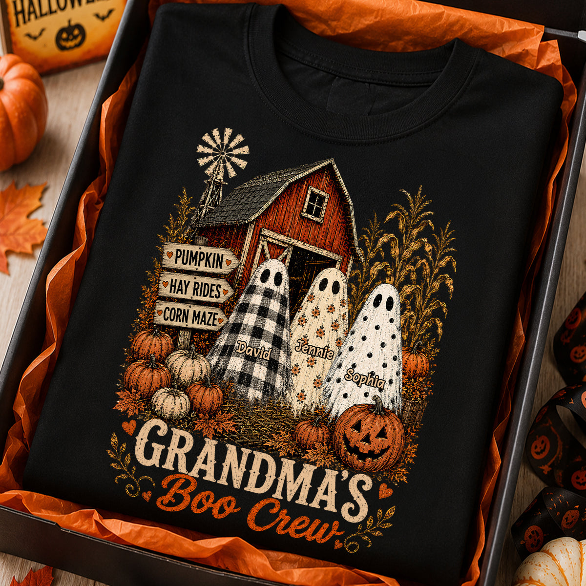 Grandma's Boo Crew Pumpkin Patch - Personalized Shirt - Halloween Shirt for Grandma