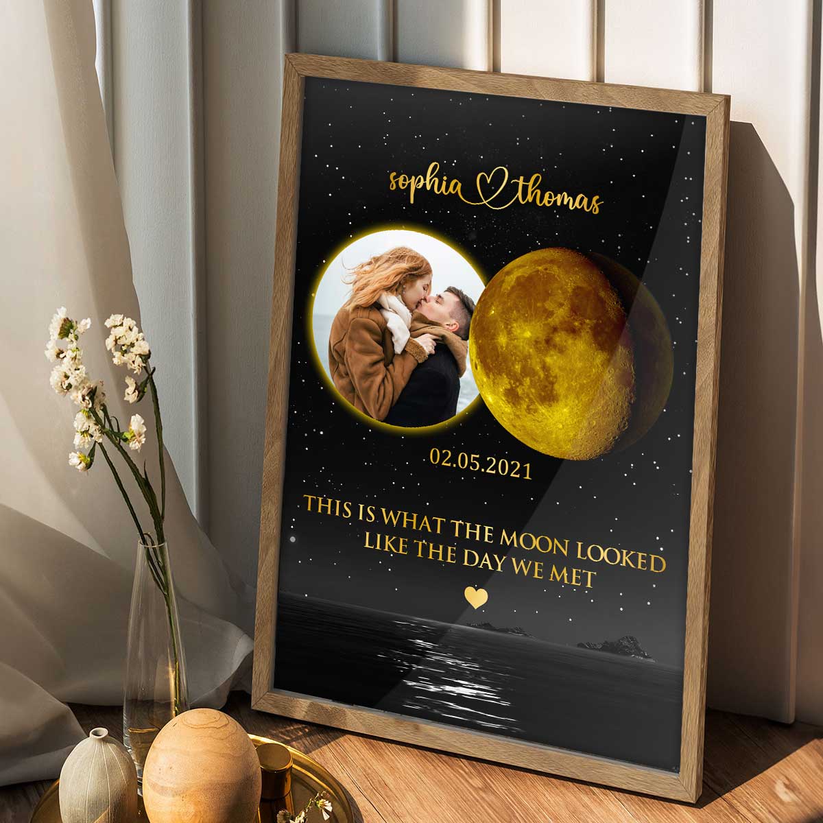 Couple Upload Photo Custom Moon Phases The Day We Met Personalized Poster , Heartfelt Gift For Couple, For Him, For Her, Boyfriend, Girlfriend, Husband, Wife