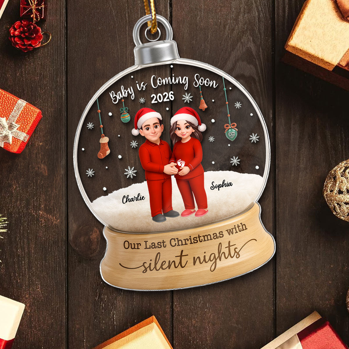 Last Christmas With Silent Nights Expecting Couple Parents-to-be - Personalized Acrylic Ornament