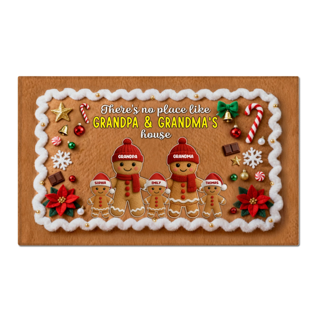 3D Effect Christmas Gingerbread No Place Like Grandma Grandpa House - Personalized Doormat