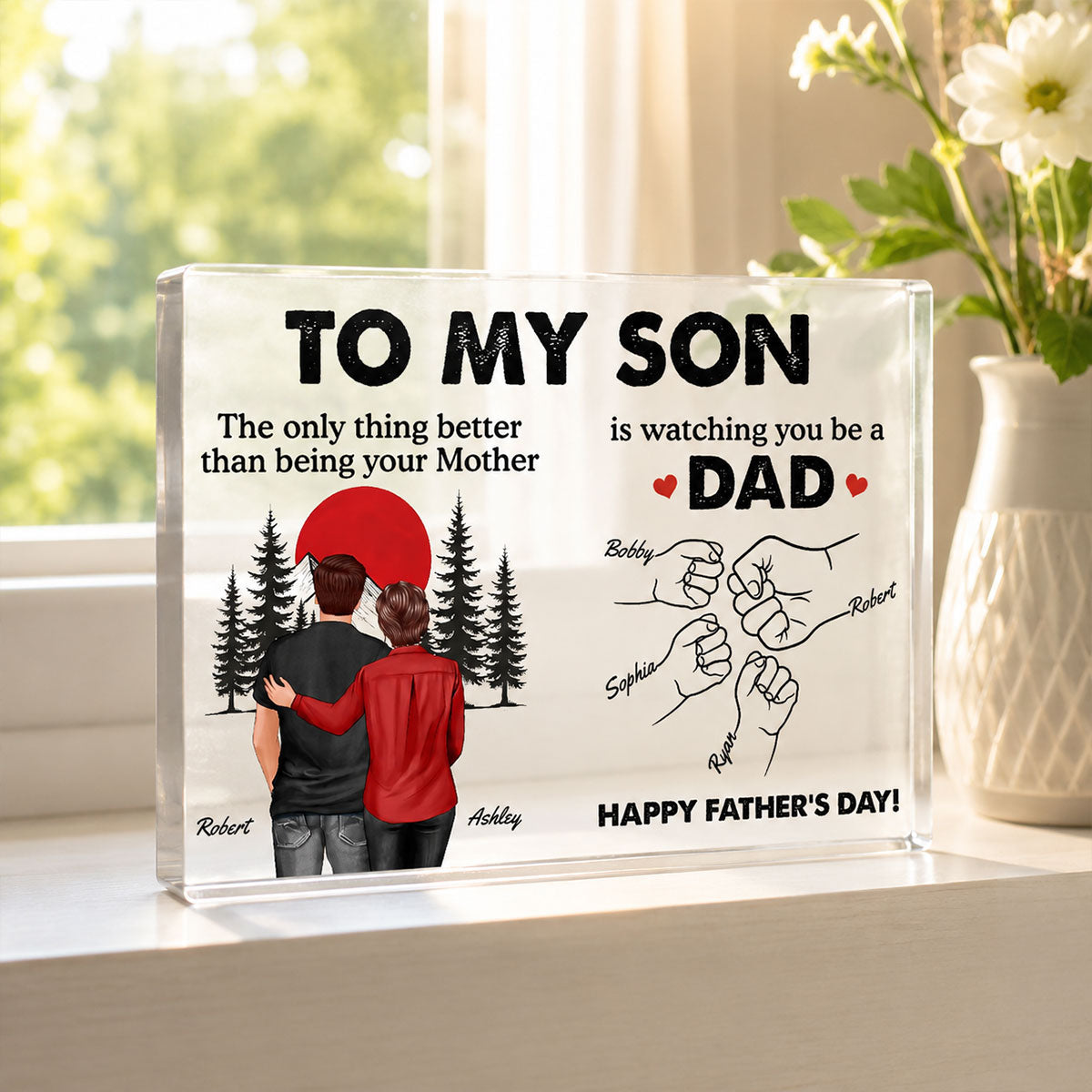Retro Vintage Sunset To My Son Watching You Be A Dad - Personalized Acrylic Block Plaque -  Gift For Son