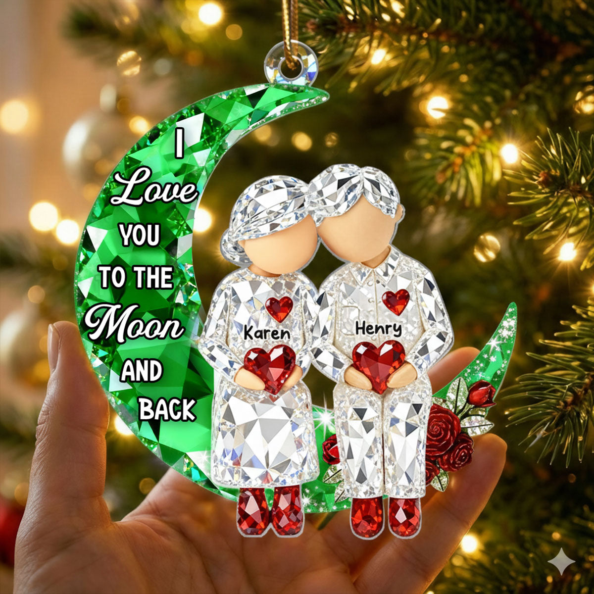3D Crystal Effect Couple Love to the Moon - Personalized Acrylic Ornament - Christmas Gift for him, Gift for her