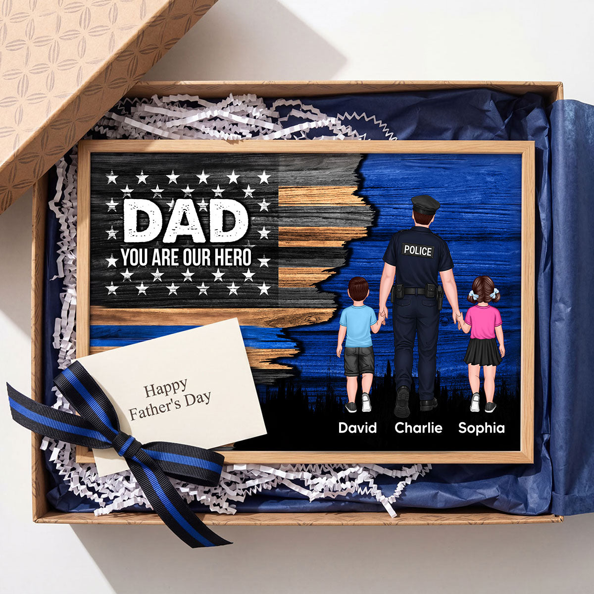 Police Sheriff Deputy Half Thin Blue Line Flag Dad Grandpa - Personalized Poster - Father's Day Gift For Dad, Grandpa