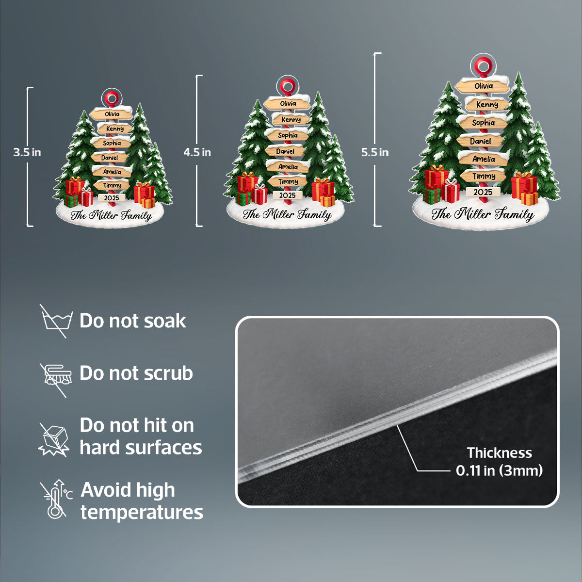Family Member Direction Sign Post - Personalized Acrylic Ornament - Christmas Gift for Family