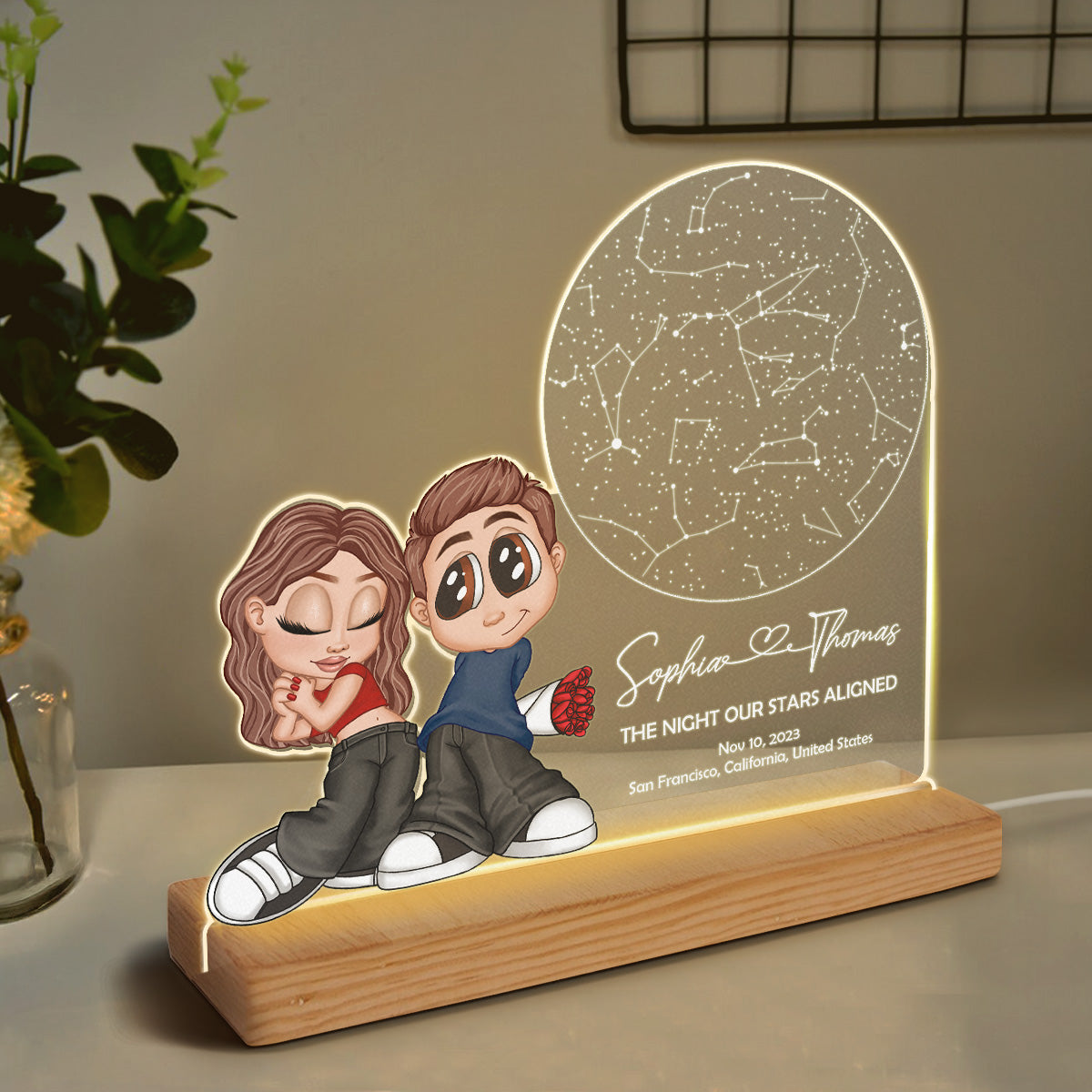 Y2K Couple Constellation Custom Star Map By Date & Location - Personalized Acrylic Plaque LED Night Light