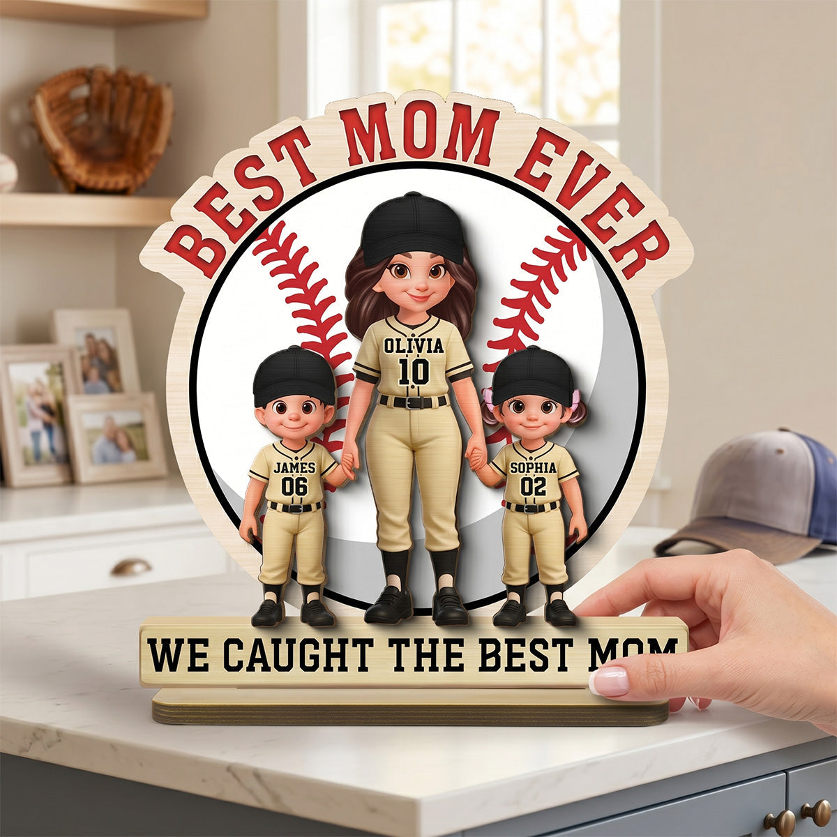 Best Mom Ever Baseball Mom & Kids - Personalized 2-Layered Wooden Plaque - Mother's Day Gift For Mom