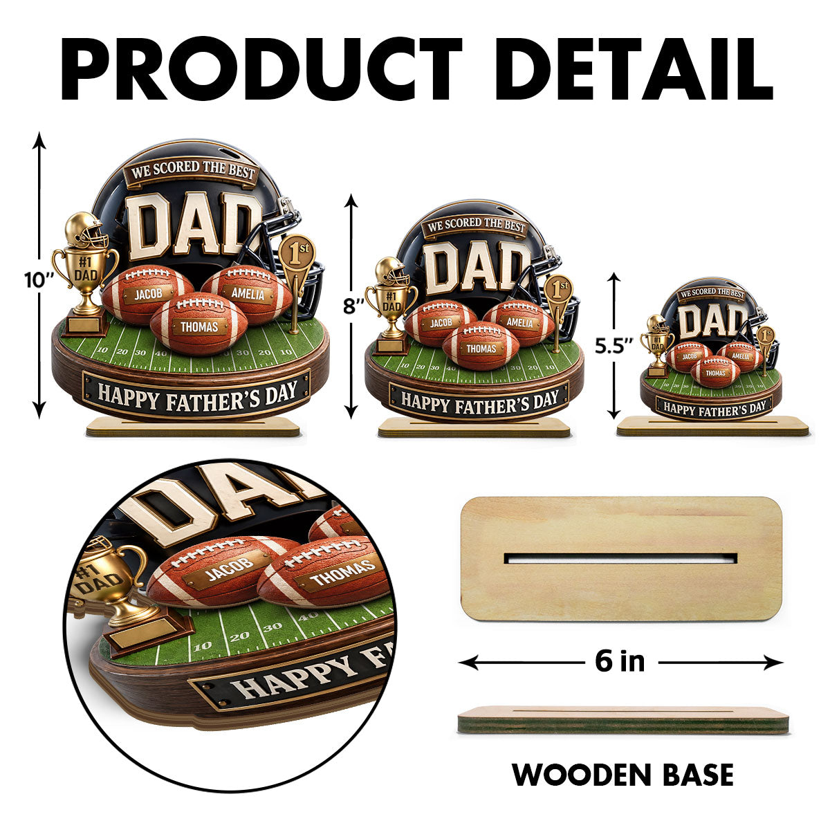 We Scored The Best Dad American Football Trophy - Personalized 2-Layered Wooden Plaque - Heartfelt Gift For Football Dad, Gift For Husband