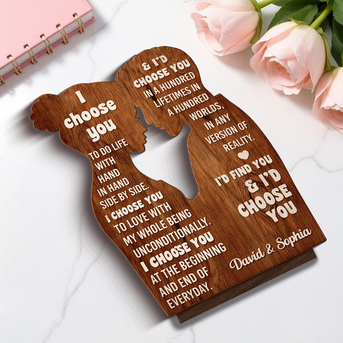 I Choose You to Do Life with - Personalized 2-Layered Wooden Plaque - Sentimental Wedding Anniversary Gift, Valentine's Day Gift for Him, for Her