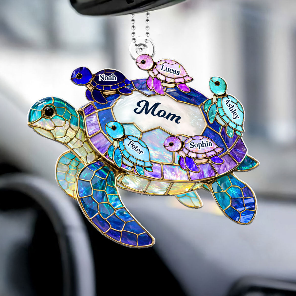 Mom Grandma Sea Turtle - Personalized Acrylic Car Hanger - Mother's Day Gift for Her