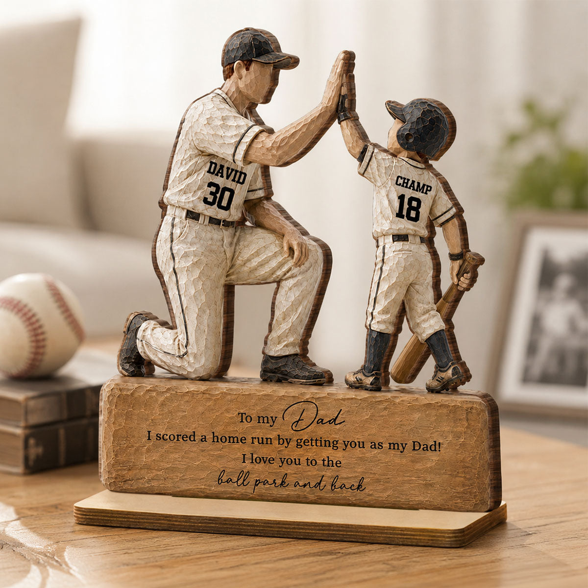 I Scored a Home Run with You as My Dad - Personalized 2-Layered Wooden Plaque -  Gift for Dad from Son Daughter