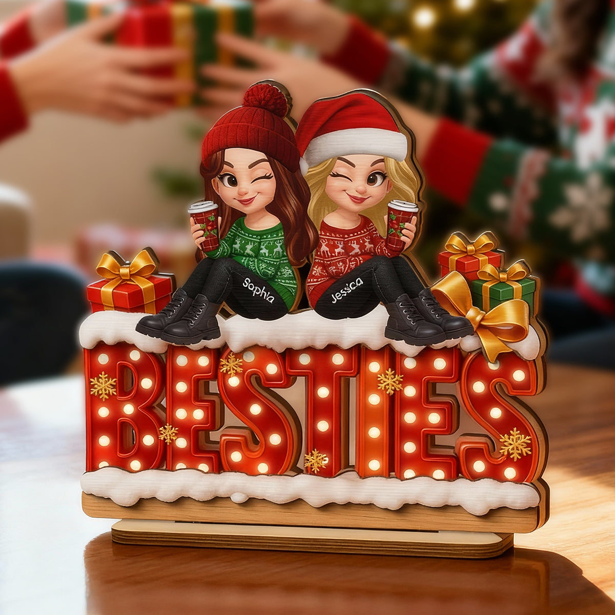 Christmas Besties Together Christmas - Personalized 2-Layered Wooden Plaque