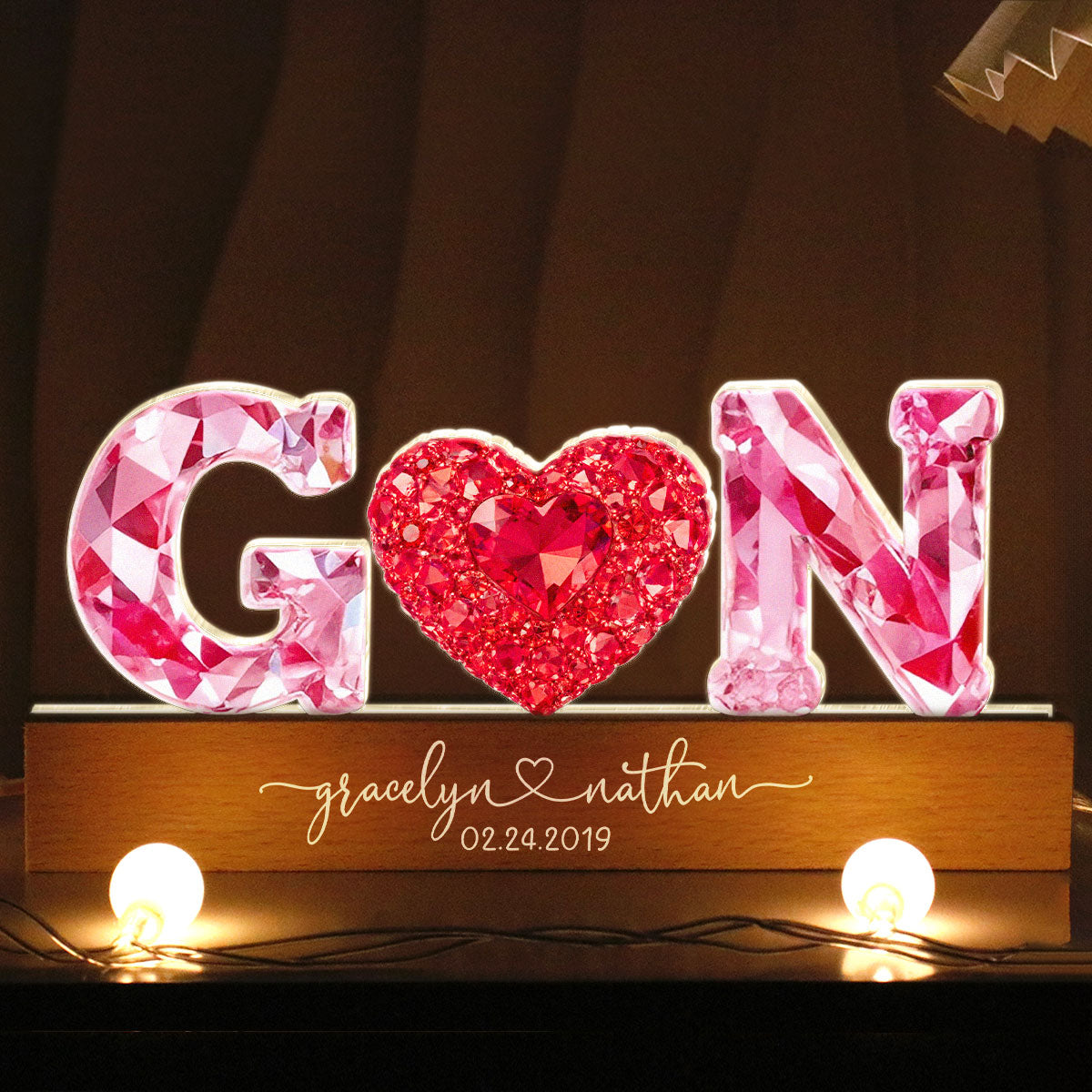 Couple Love Initial - Personalized Acrylic Block LED Night Light - Heartfelt Anniversary, Valentine's Day Gift for her, for him