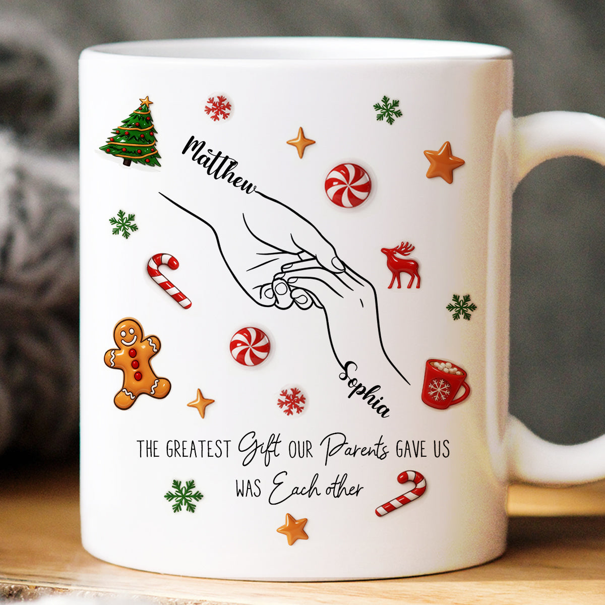 Brothers And Sisters Hands Line Art - Personalized Mug - Christmas Gift For Brother, For Sister