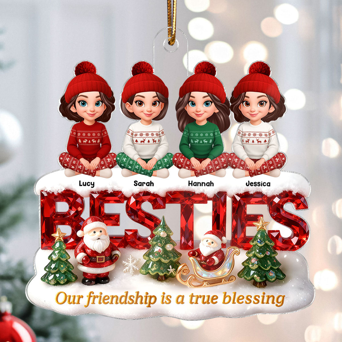 3D Crystal Effect Besties Our Friendship Is A True Blessing Christmas - Personalized Acrylic Ornament - Gift For Best Friends