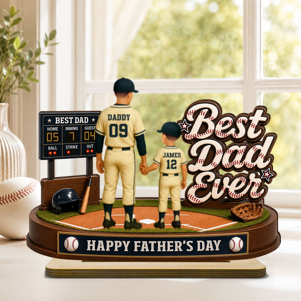 Best Baseball Dad Ever We Caught The Best Dad - Personalized 2-Layered Wooden Plaque -  Gift For Dad, Husband