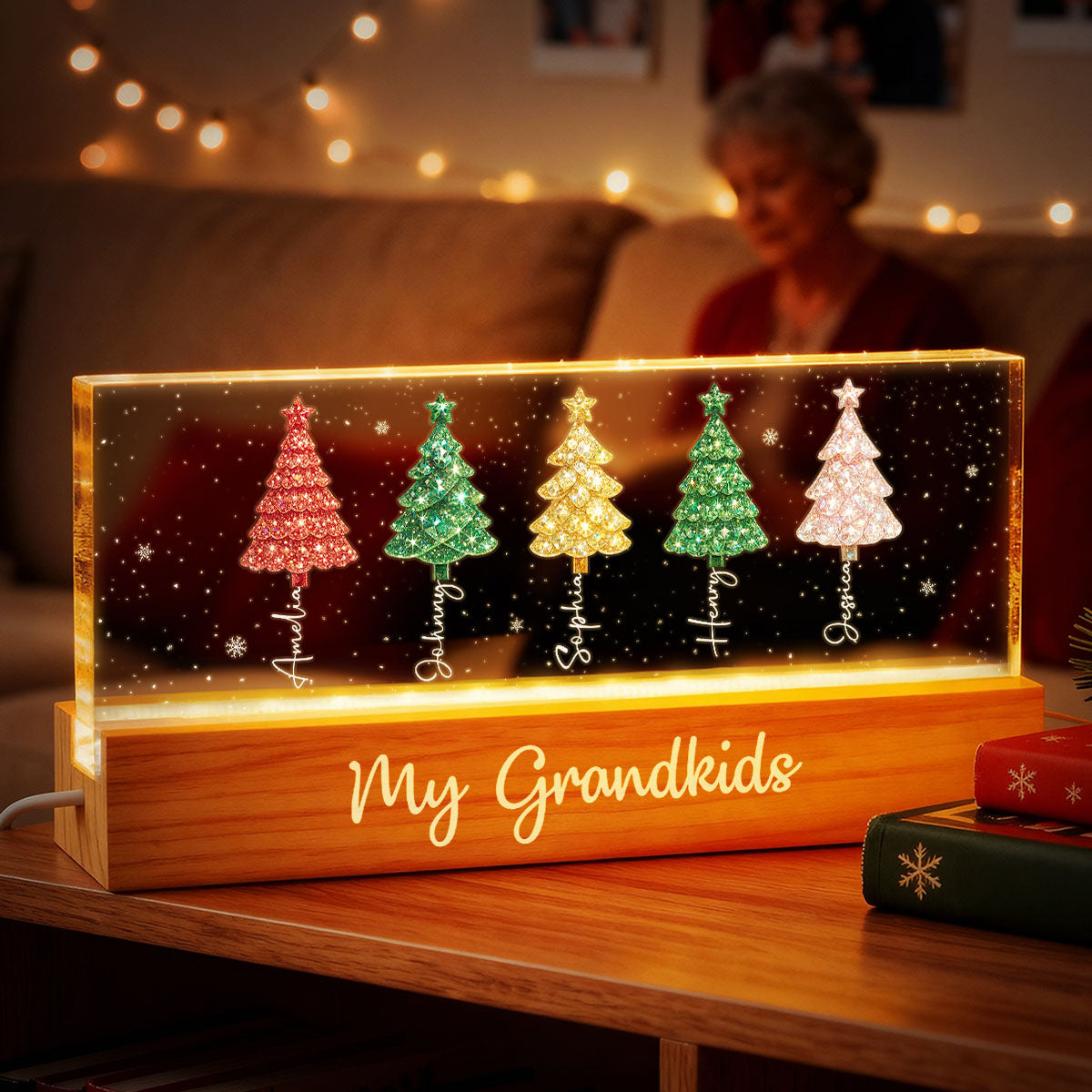 My Grandkids 3D Crystal Effect Christmas Tree - Personalized Acrylic Block Plaque LED Night Light - Christmas Gift for Grandma