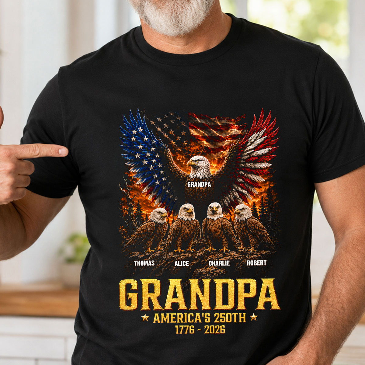 Eagle Grandpa America USA 250th Anniversary - Personalized Shirt - Father's Day Gift For Grandpa, Dad