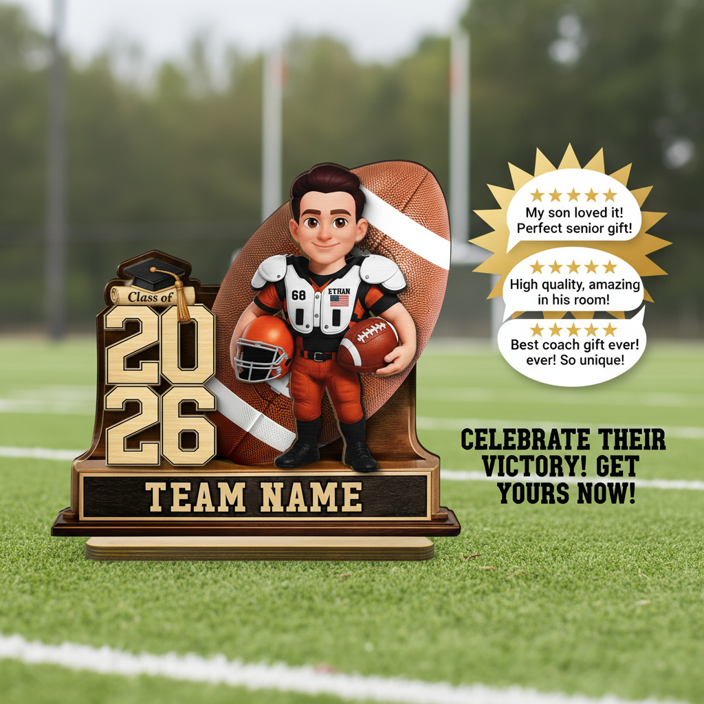 American Football Senior Keepsake 2D Flat - Personalized 2-Layered Wooden Plaque - Graduation Gift For Son, Daughter