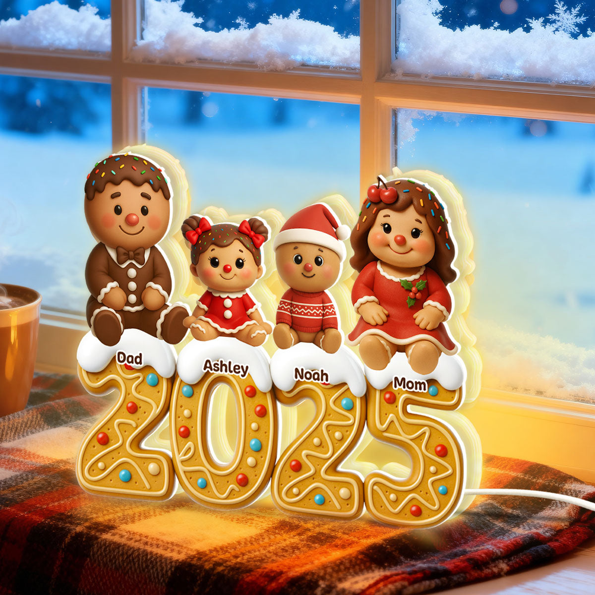 Gingerbread Family 2025 - Personalized Light Box - Festive Christmas Decor