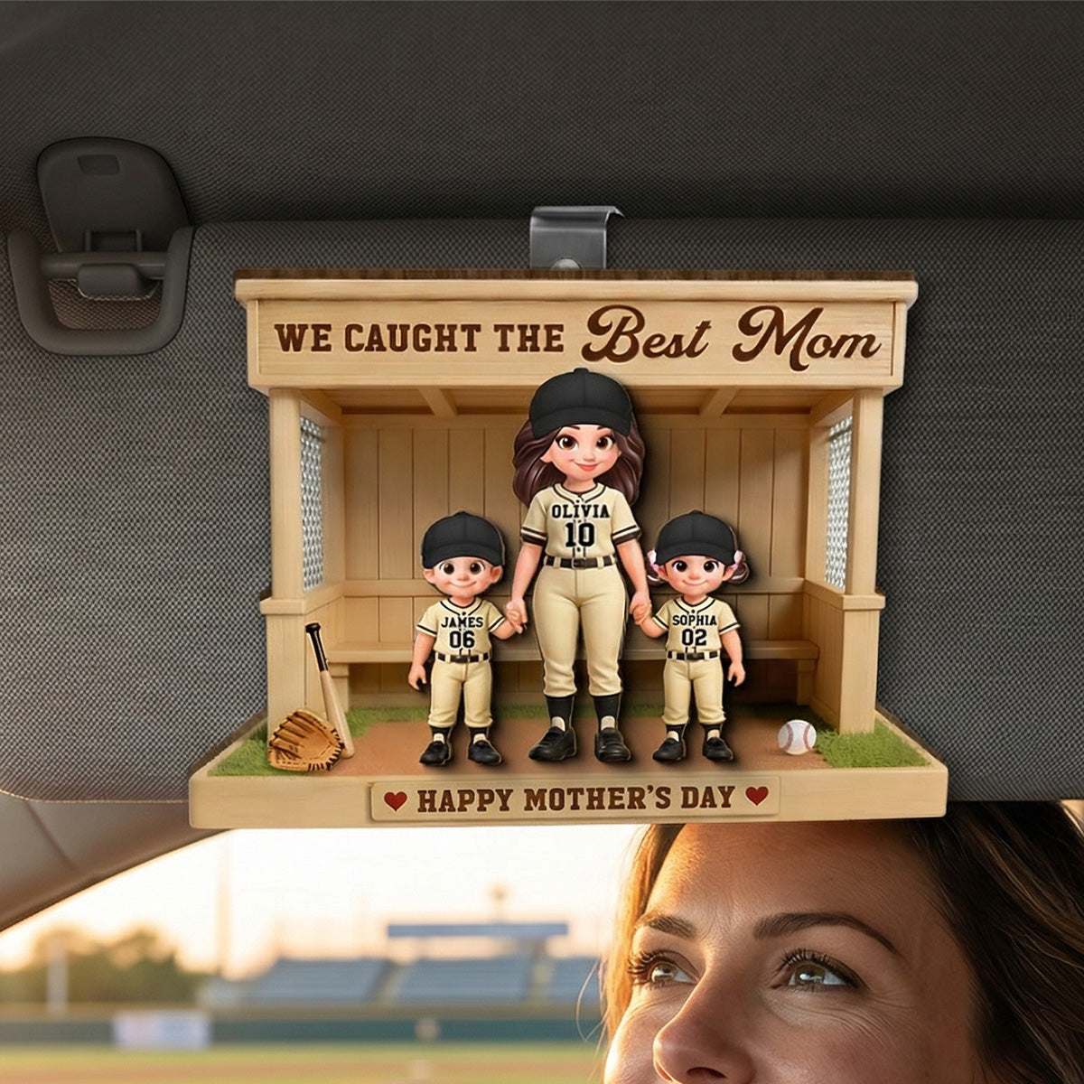 We Caught The Best Mom Baseball Dugout - Personalized Car Visor - Mother's Day Gift For Baseball Mom