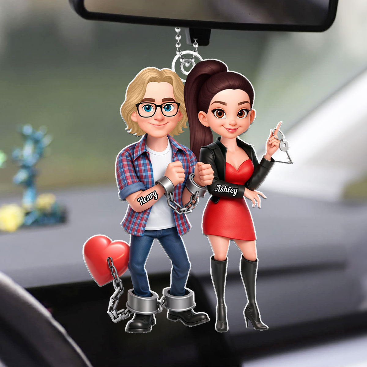 Funny Cartoon Couple - Personalized Car Hanger - Gift for Couple