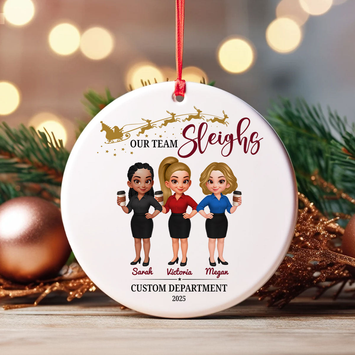 Best Team Ever Coworkers - Personalized Ceramic Ornament - Company Christmas Gift for Employees