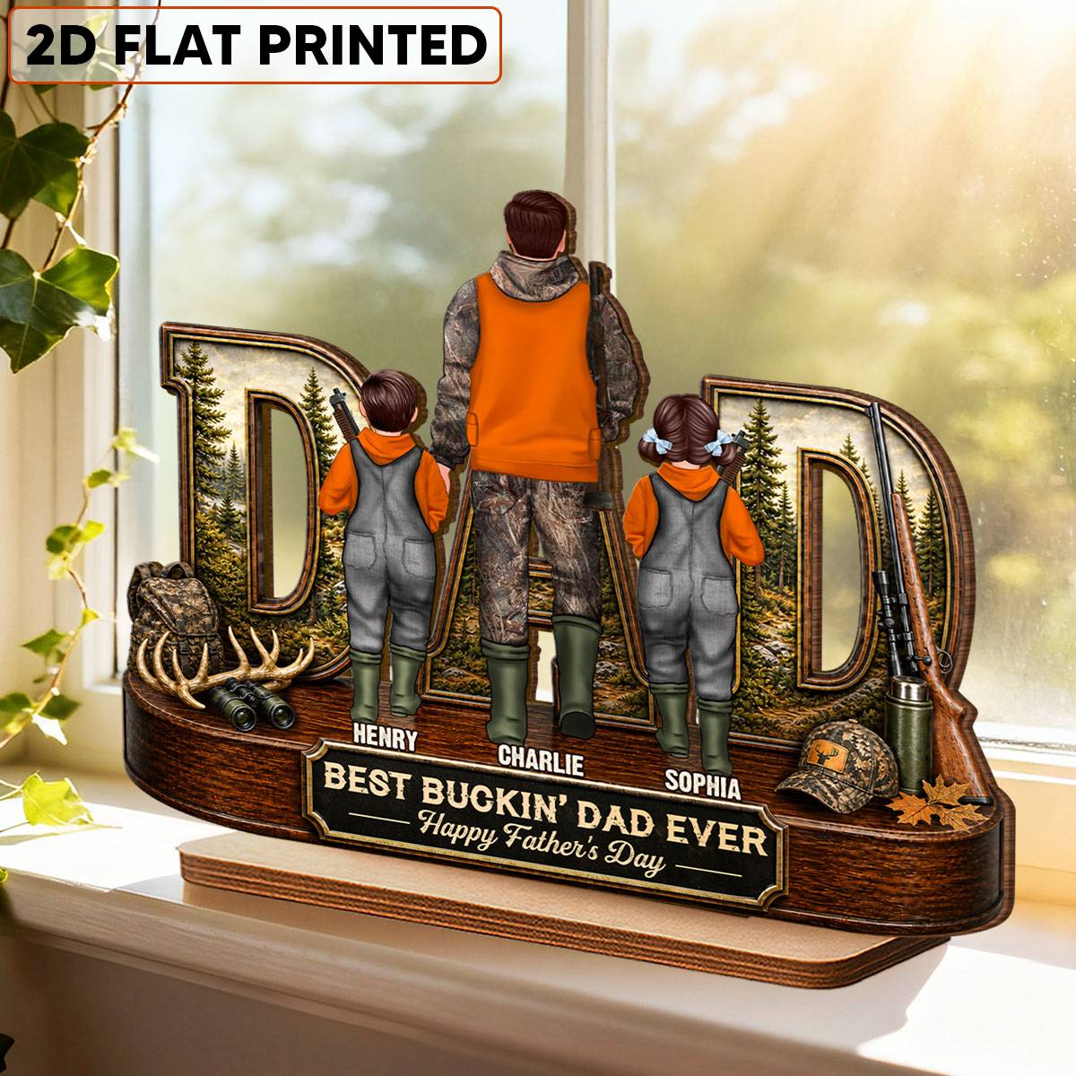 Hunting Dad Best Buckin' Dad Ever - Personalized 2-Layered Wooden Plaque - Unique  Gift For Hunting Dad, Husband