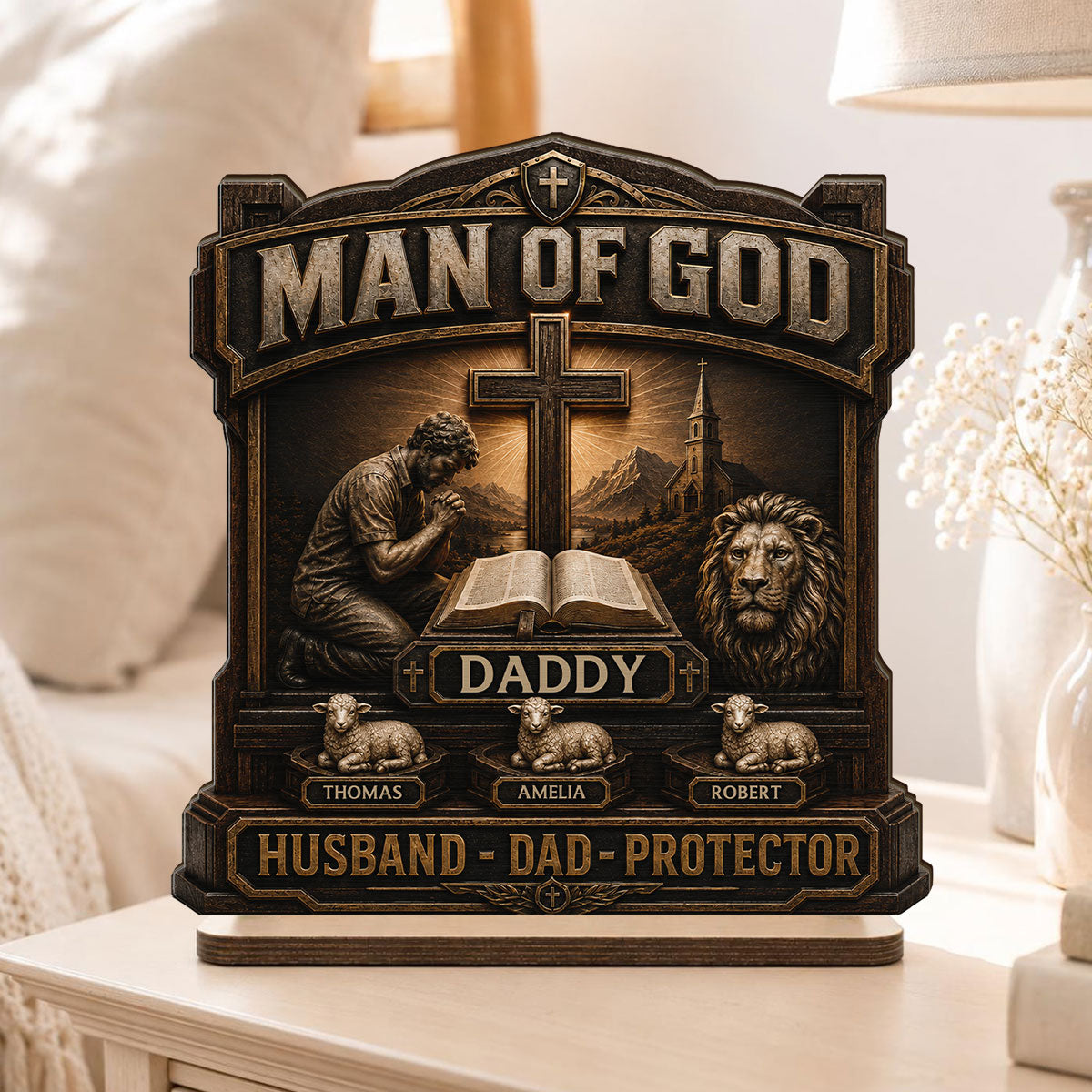 Man Of God - Personalized 2-Layered Wooden Plaque -  Gift For Dad, Husband, Grandpa, Christian Dad
