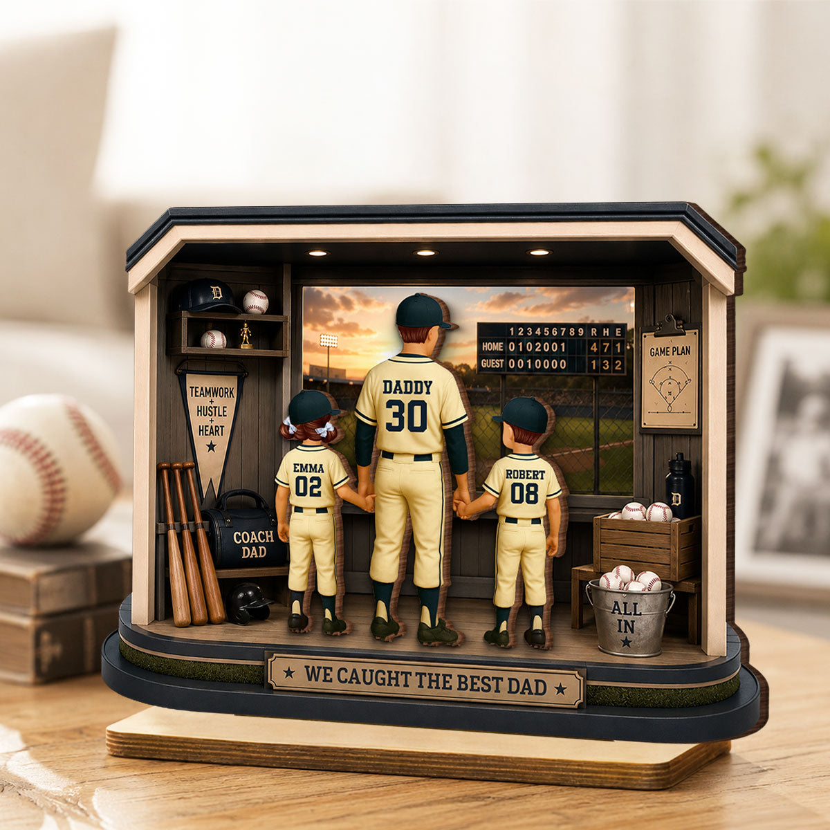 Home Run Baseball Dad & Kids - Personalized 2-Layered Wooden Plaque -  Gift For Dad, Husband