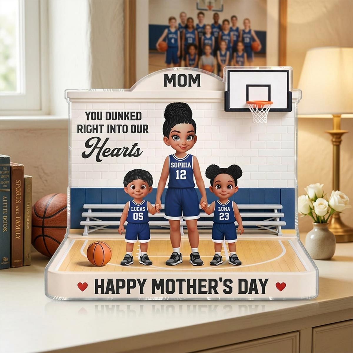Basketball Mom You Dunked Right Into Our Hearts 2D Flat - Personalized Acrylic Block Plaque - Mother's Day Gift For Basketball Mom