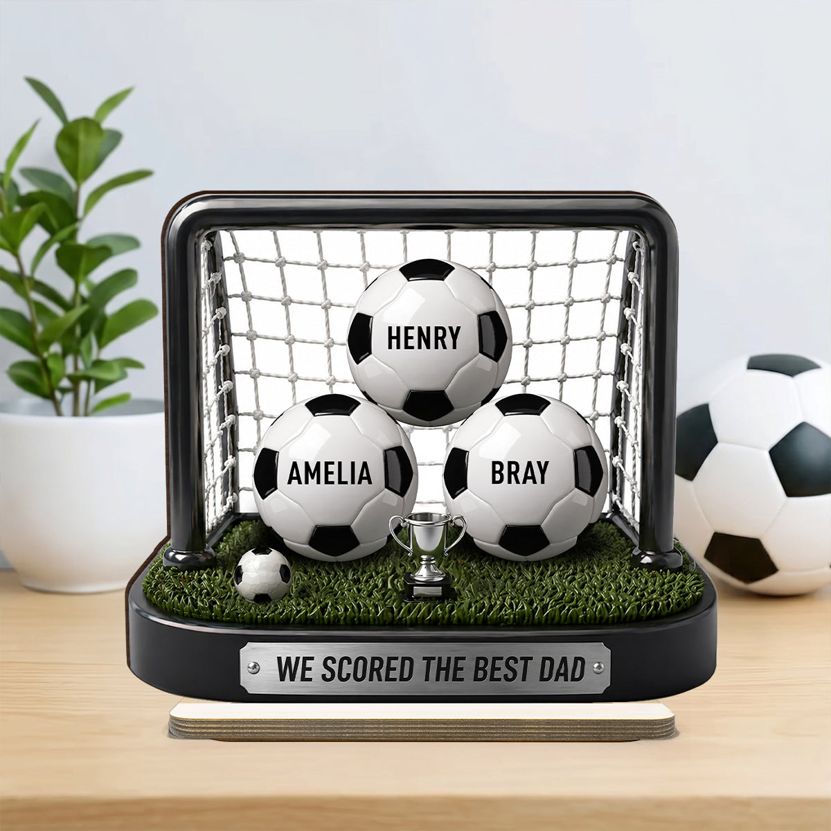 We Scored The Best Dad Soccer Goal - Personalized 2-Layered Wooden Plaque - Heartfelt Gift For Soccer Dad, Gift For Husband