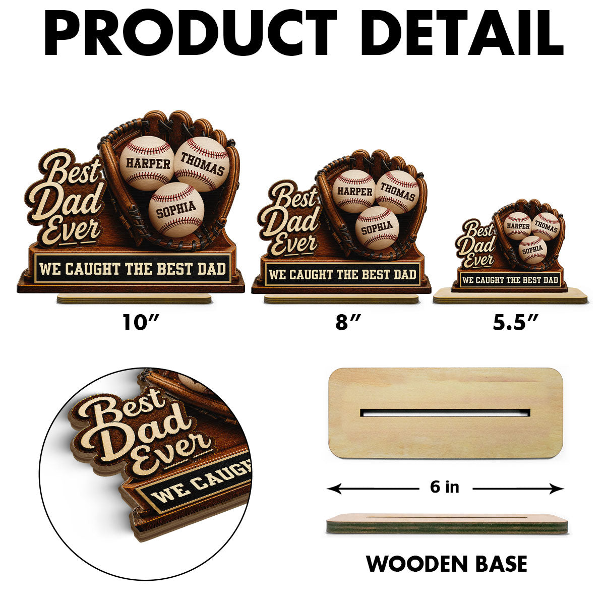 We Caught The Best Dad Baseball Glove - Personalized 2-Layered Wooden Plaque - Happy  For Baseball Dad