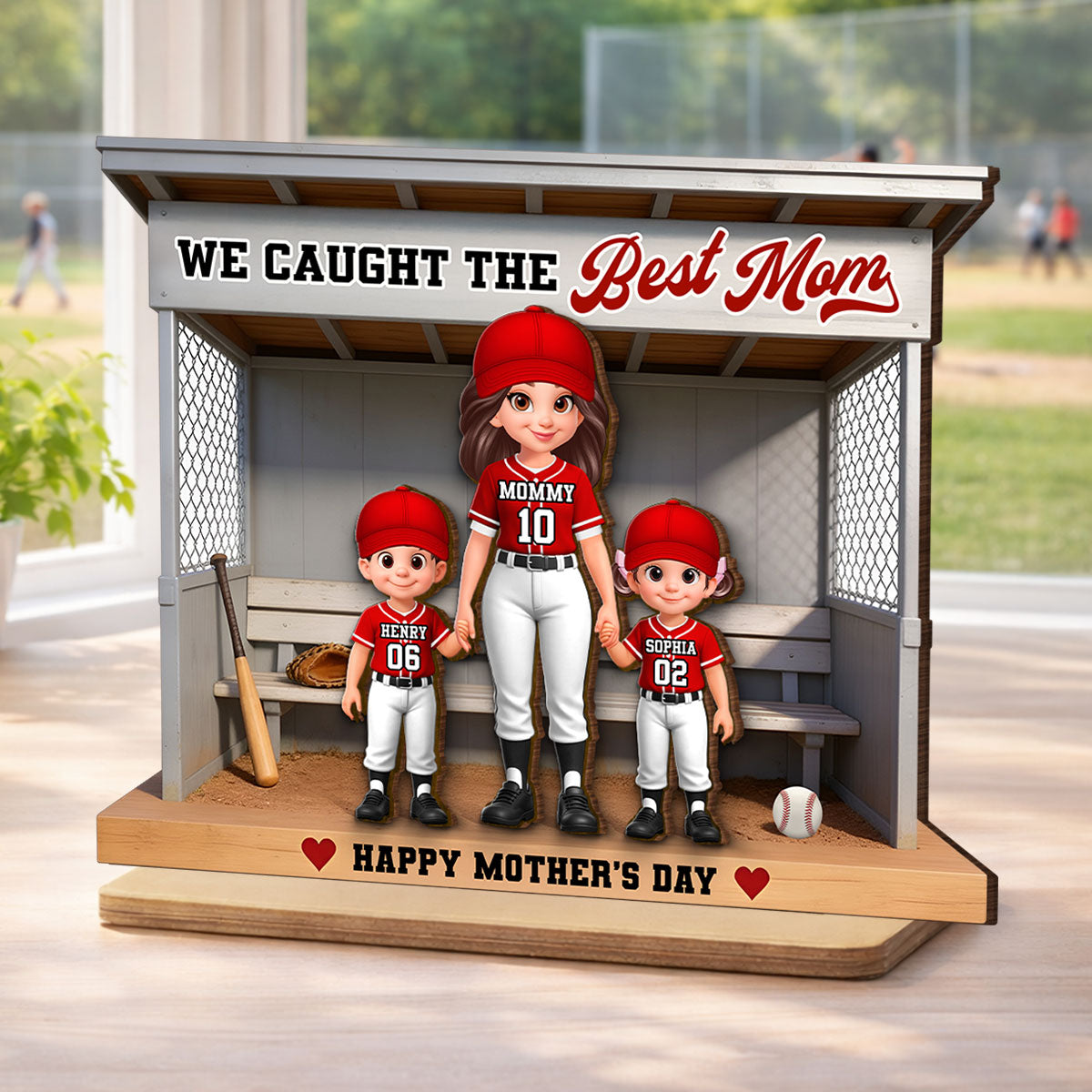 Baseball Softball We Caught The Best Mom - Personalized 2-Layered Wooden Plaque - Mother's Day Gift For Baseball Mom
