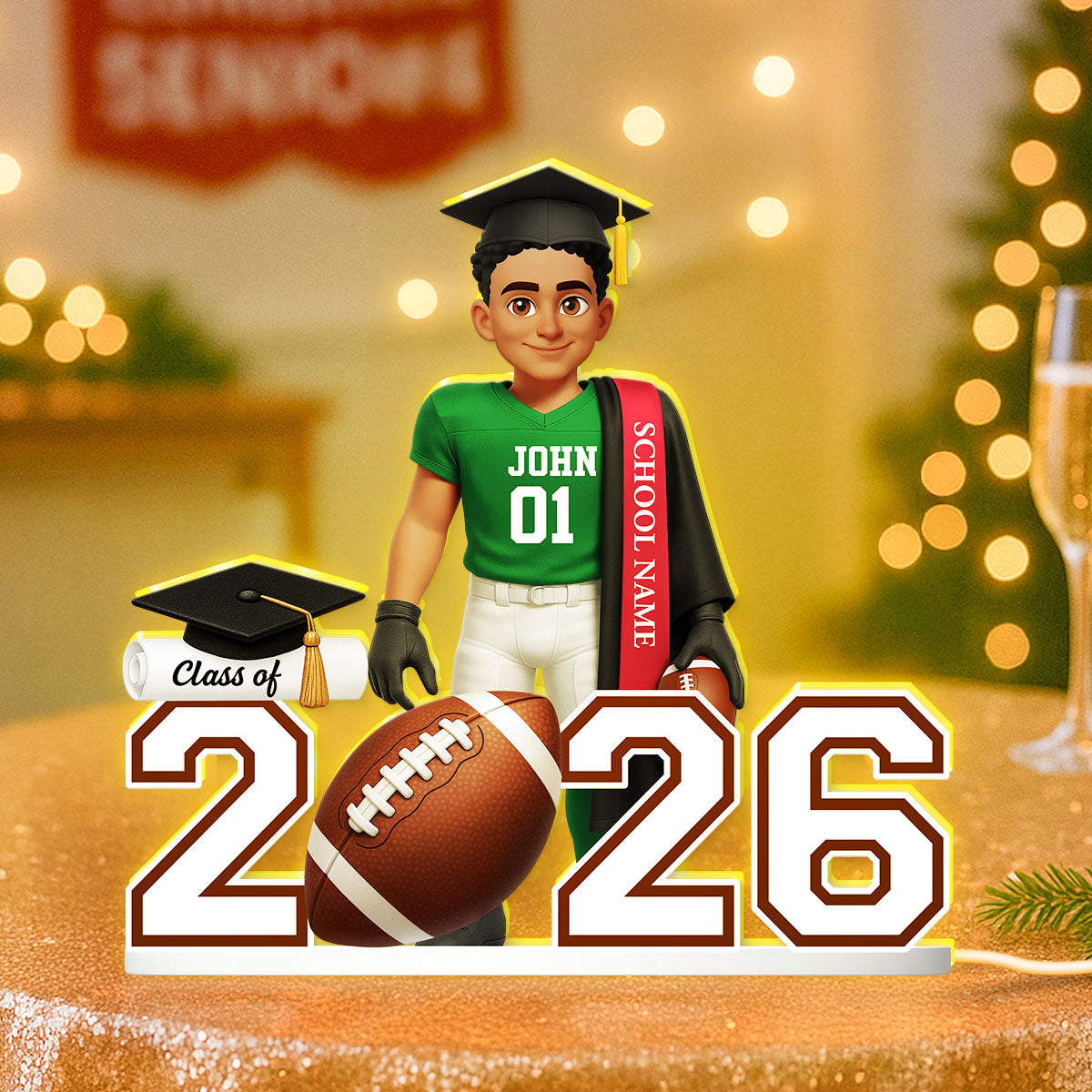Football Boy 3D Effect Senior - Personalized Light Box - Christmas Gift Graduation Gift