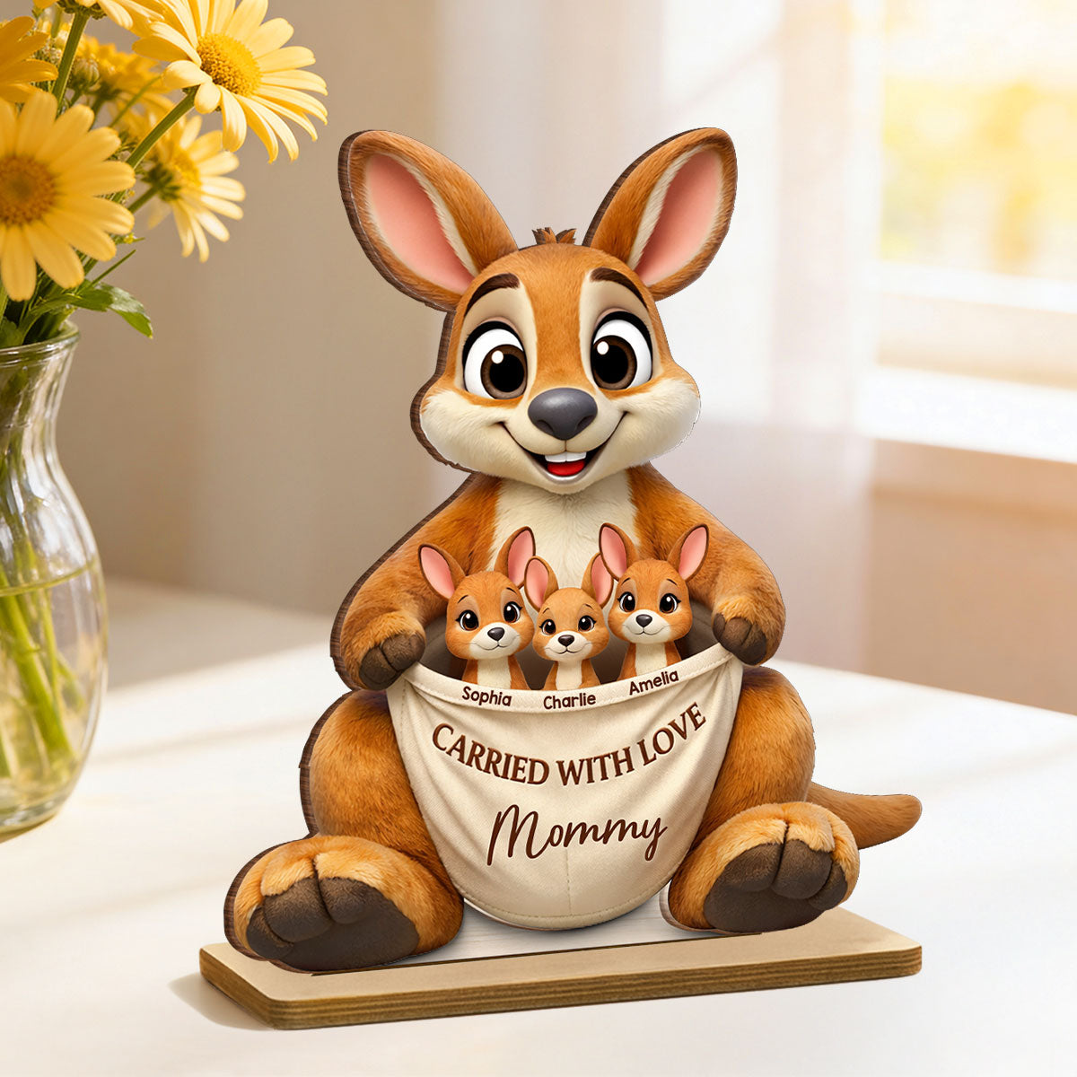 Kangaroo Grandma Mom Carried With Love - Personalized 2-Layered Wooden Plaque - Australia Mother's Day, Gift for Mom, Grandma