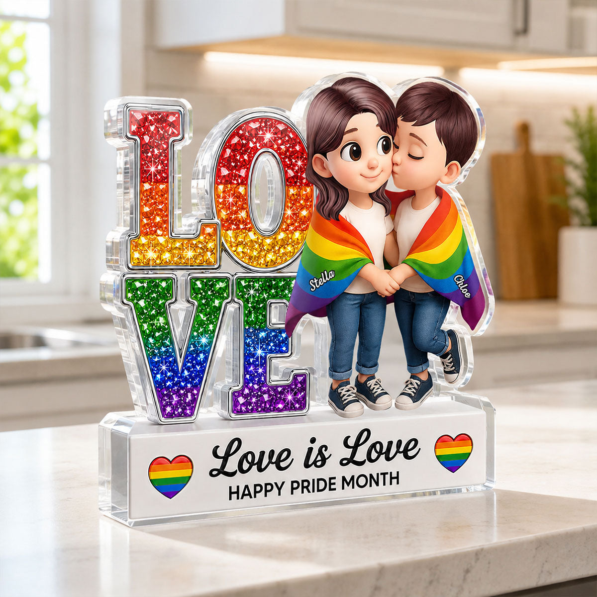 LGBT+ Couple Love Is Love - Personalized Acrylic Block Plaque - Gift For Couple, Happy Pride Month