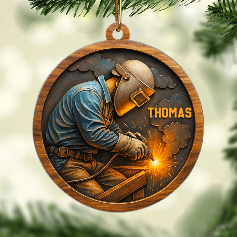 Strength, Sparks & Pride – Personalized Acrylic Ornament – Special Gift for Welders
