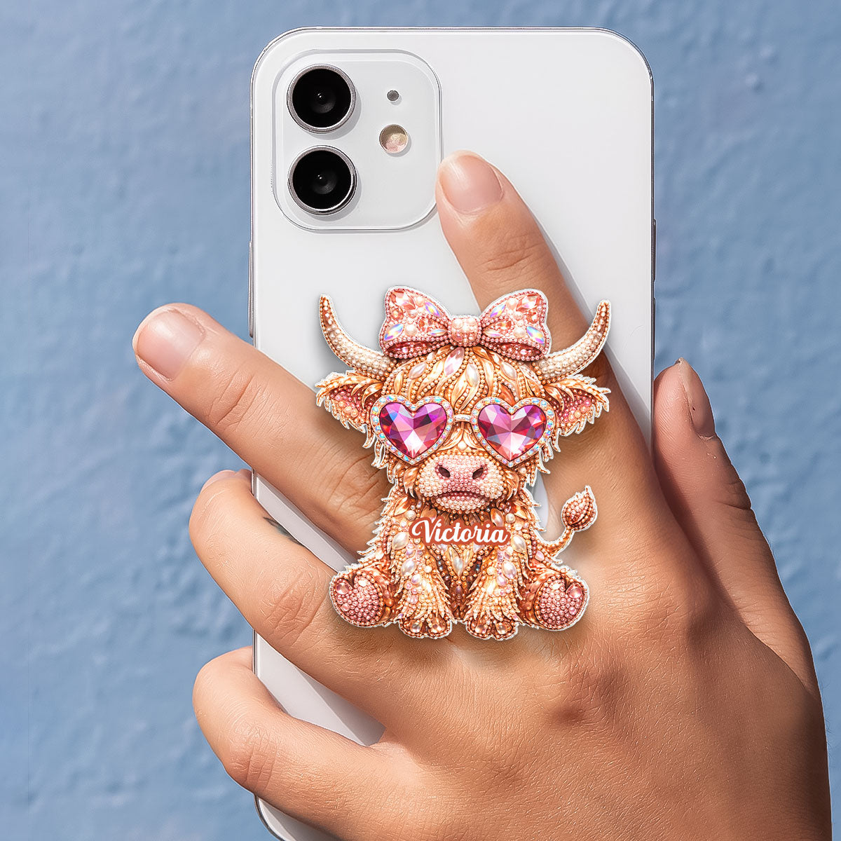 3D Effect Highland Cow - Personalized Acrylic Magnetic Phone Grip - Anniversary, Valentine's Day Gift, Gift For Her